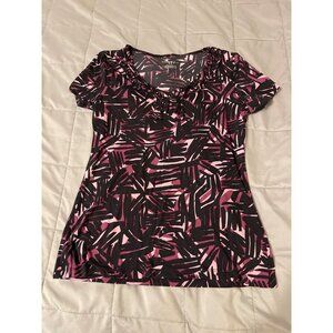 Merona Womens Abstract Pink & Black Short-Sleeve Top M